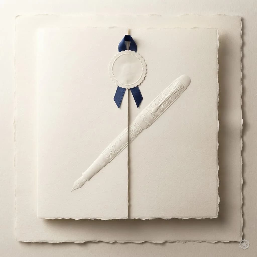 Embossed relief of a fountain pen on a folded sheet